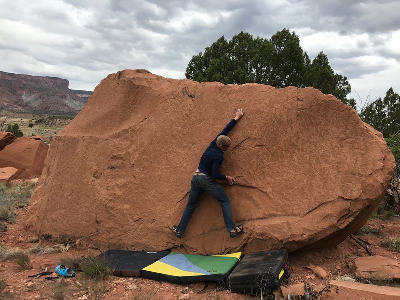 Bag crossing into the crux crimp.