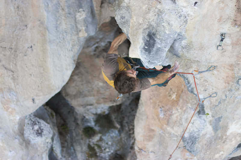 Zach finishing up the tufa.<br>
Photo: Ben Crawford