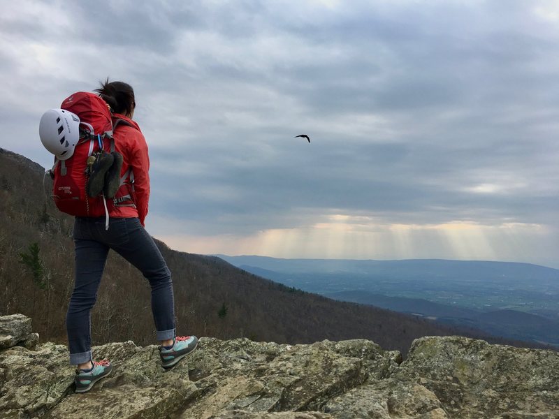 Admiring a spring afternoon shower from the top of Little Stony Man