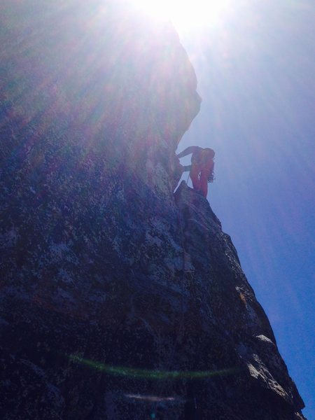 Julian way out there on the Step Around Tower pitch of the Altar Buttress!