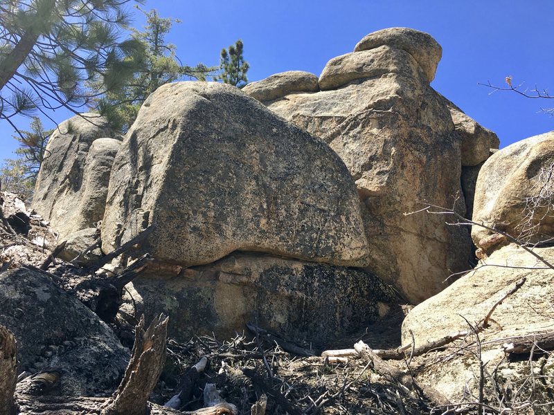 East side of Coyote Boulder, the first view of the rock from the trail.