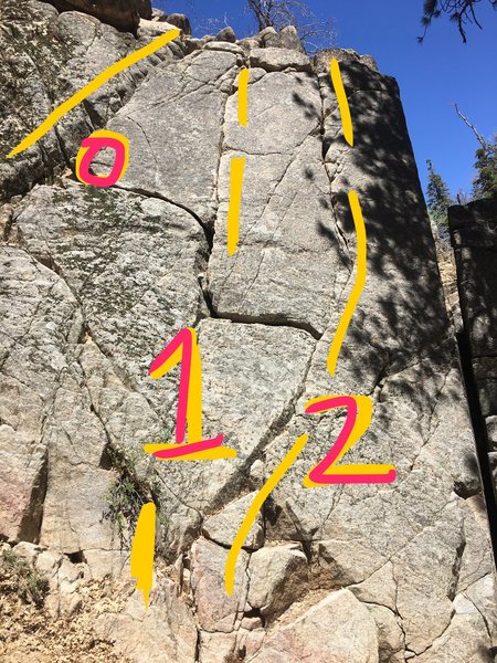 Deep creek SW face. Crack 0 (5.2) 1 (5.6) 2 (5.6).