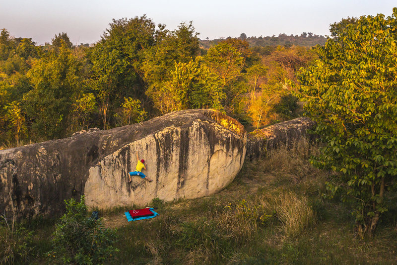 Bouldering in Khon Kaen. The largest boulder field in Thailand with great quality sandstone.
