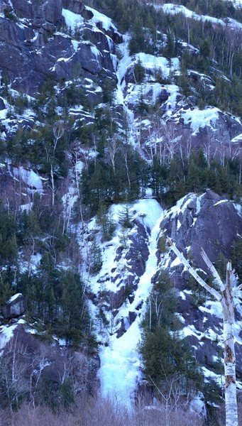 Both pitches of White Line Fever with Crystal Ice Tower below, 2/8/17