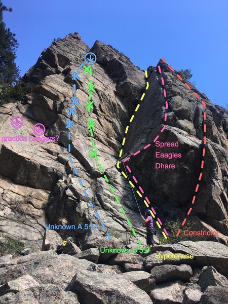 The routes on the center/right Tuck part of Nip & Tuck.