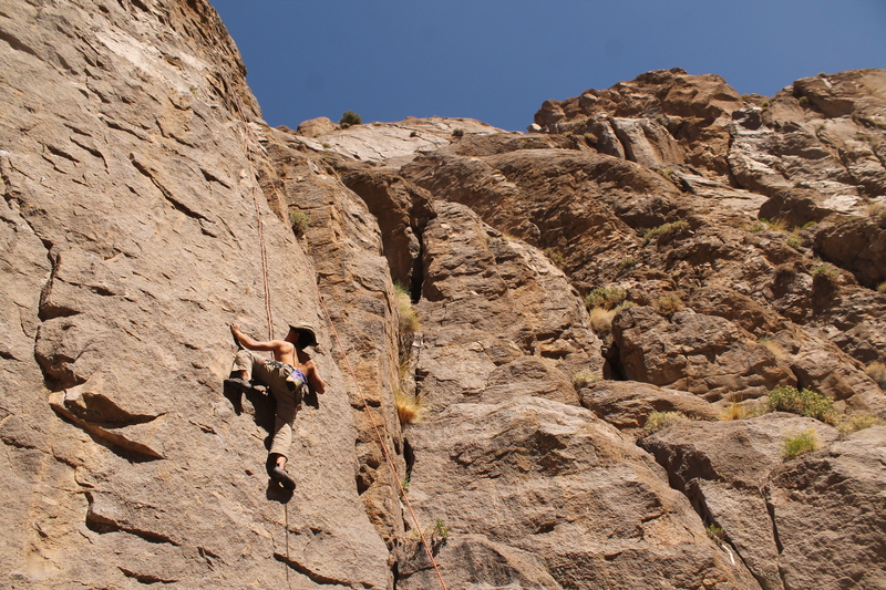 Marcus pulling on some tiny crimps which remain consistent for the first half of the climb.