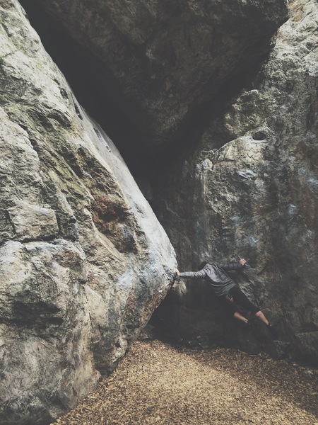 One of countless crux moves along the Indian Rock Traverse.