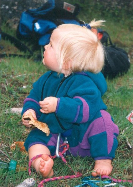 Future climber back in the day (May '96), on "Picnic Ledge" at the base of "Facelift".