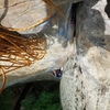 Looking down while top belaying a 2nd who'd never cleaned trad or repelled.