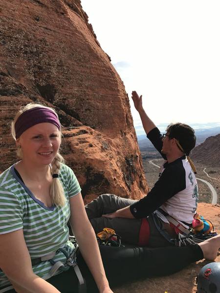 My wife giving me sass as I'm explaining the next pitch on Intersection ledge. I then proceed to (accidentally) run it out to the anchors of thousands pints of lite.