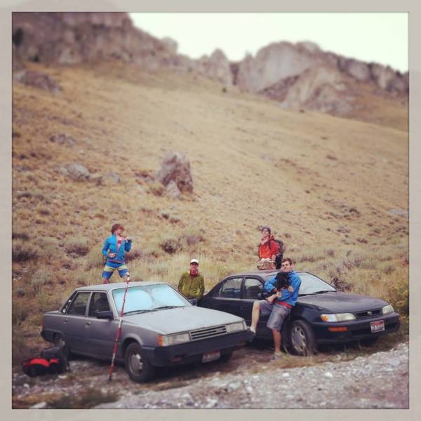 The usual parking rituals. Shown from L to R is Sam Bones, Joe Crane, Myself, Aaron Turley, and Boone