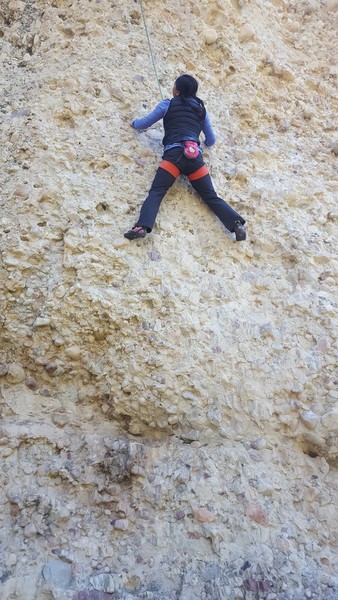 Joi seconding the FA of Pringles 10c, Cragganzenden. She is at the clip stance for the 2nd bolt.
