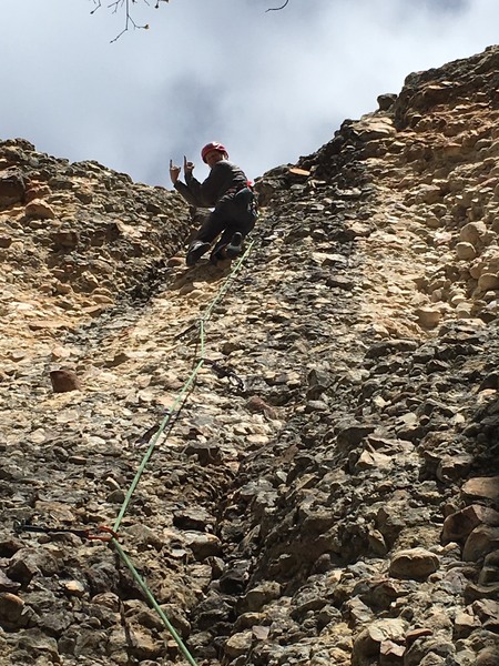 Lombard Street 10b, Cragganzenden. OK, silly photo but we had a goal to do 50 FA's in 2017 and needed some way to keep track so on top of each route we took a photo and held up the number of the FA. Then we realized the problem once we got past 10. This was our way of representing #11 for the year. We abandoned the idea.
