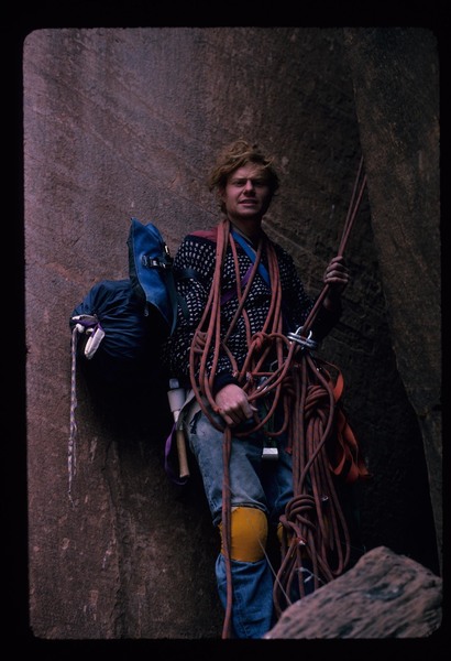 1975, Doug Rodda with chopped ropes on an aborted attempt on Jacob.