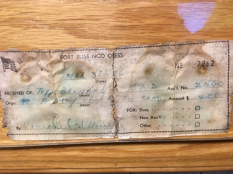 Perhaps the most interesting thing found in the original Low Horn 4 summit register: a torn-in-half receipt/pay-stub (?) for $200 from Fort Bliss. Presumably, this was left in the register by Bernard Topp, perhaps almost exactly two years prior to his infamous death on descent of Shiprock.