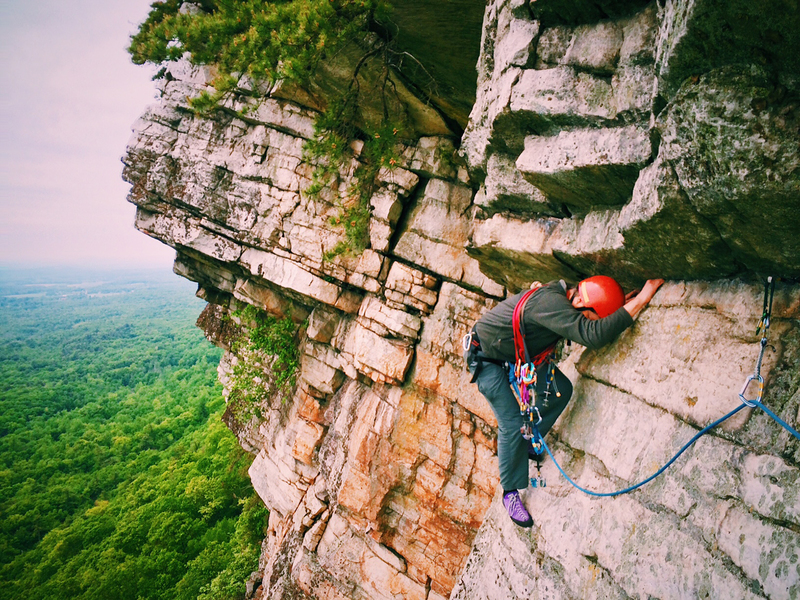 Jim Hoste on the final pitch traverse of Yum Yum Yab Yum. May 2017.