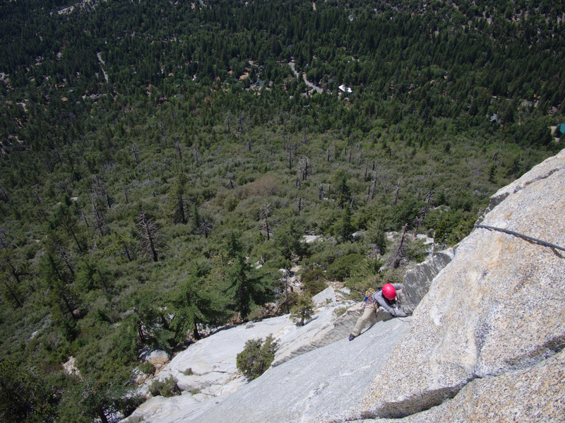 My wife heading up just below the crux.