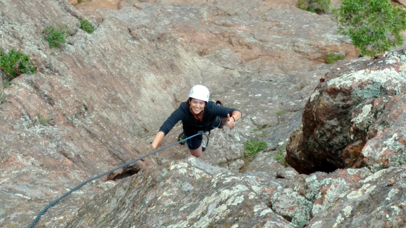 My sister's first multi-pitch and second climb ever! She's diggin' it!