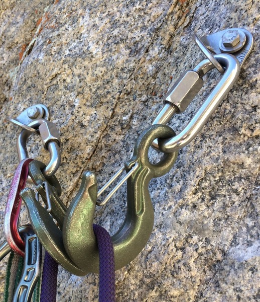 Replaced the anchor with new hardened steel hooks with wire-gates - as well as switched out the smaller, rusted quick-links with SS 3/8"
<br>
Thanks to the ASCA for the hardware!