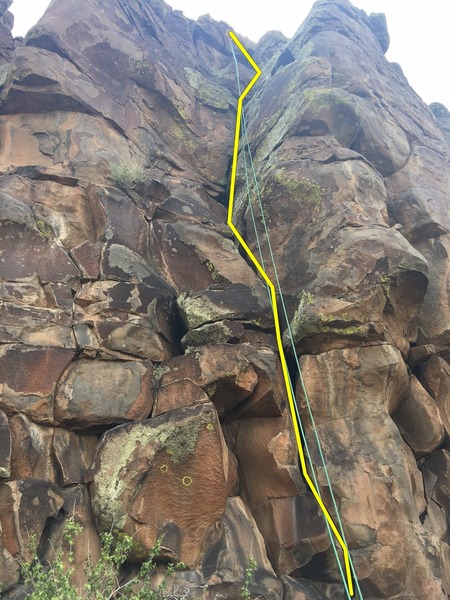 Not My Lichen shares an anchor with My Lichen. To be on Not My Lichen, start in the crack and go up the crack, then back left a bit toward the anchor.