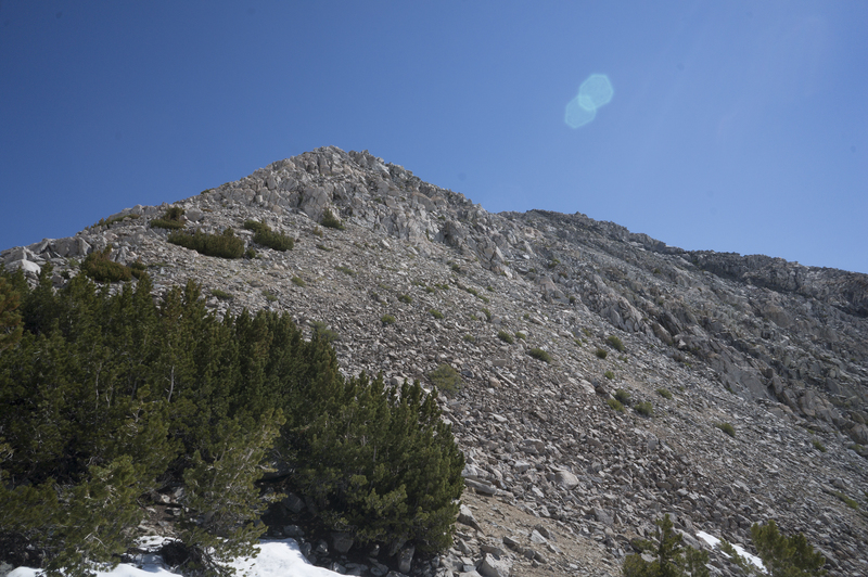 The South Ridge from the col, summit is on the right.