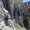 Just starting the climb, looking east. Red is Tower 1, blue is Tower 2, purple is Tower 3.