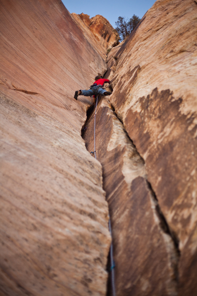 Andy Reger climbs Rockingstone Groove. Photo: Matt Kuehl
