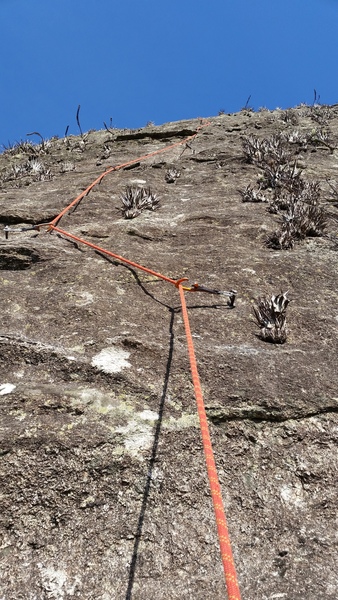 Looking up pitch 2, the crux pitch