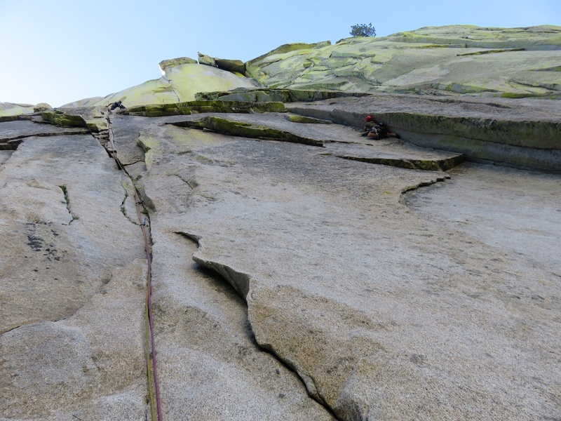 The crack on the left is Pitch 1 of Airy Interlude. The crack on the right is Pitch 1 of Igor Unchained. Both excellent routes to the top of The Witch.