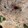 Jorge Lassus clipping after the arete crux.