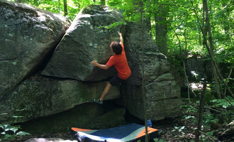 About to throw for the compression arete.