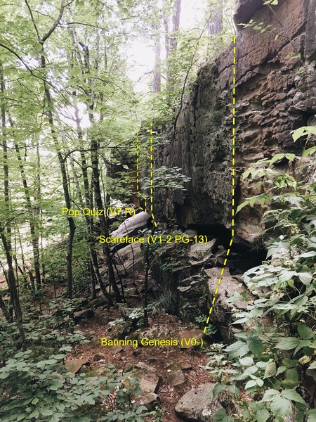 A photo of the wall taken just right of the start of Banning Genesis.