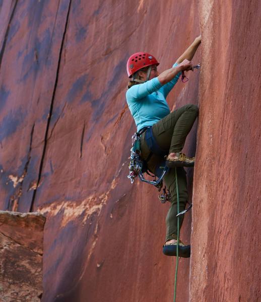 A. Gibson on Coyne Crack in July - yes, you can climb at Supercrack Buttress in the morning time in the summer.