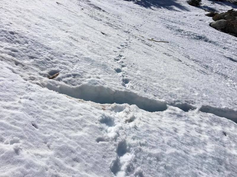 This is a crevasse on the couloir névé. A crevasse in SoCal!