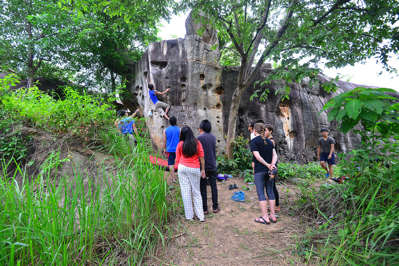Bon from Khon Kaen Climbing Club giving a beta to Temptation