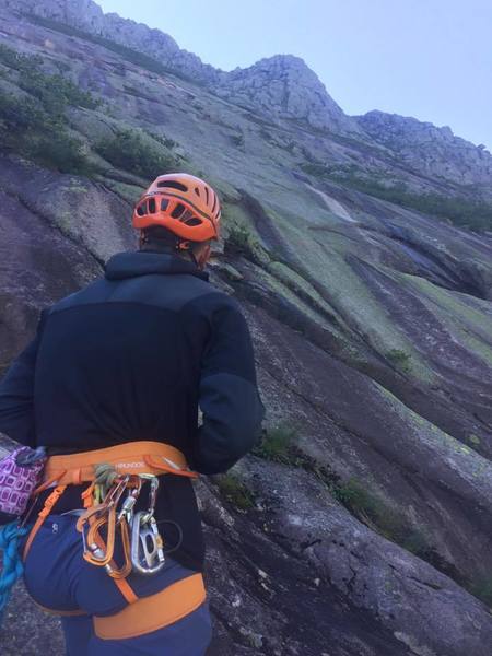 Start of the slabs looking up the route