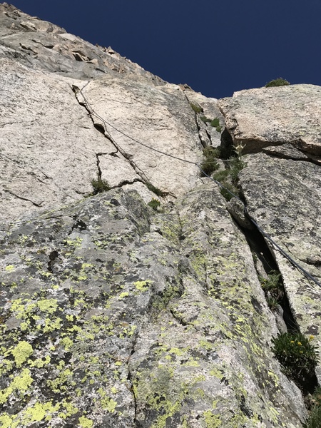 Pitch 5. Sharp, jagged, white flake. Awesome climbing.