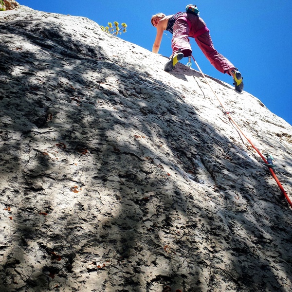 Rachel on the first ascent of Snowblind.