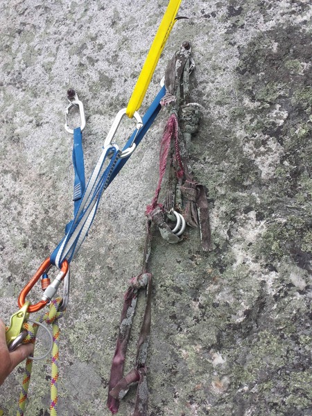 It has obviously been a long time since anyone has climbed the slabs here.
<br>
Backup these bolted anchors if you can!