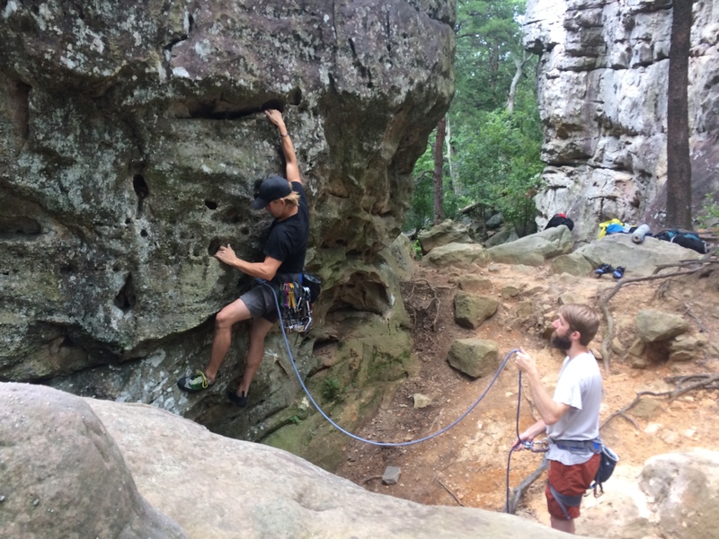 Randy Lee starts lead on Crack a Smile. Brad Karuch on the catch.