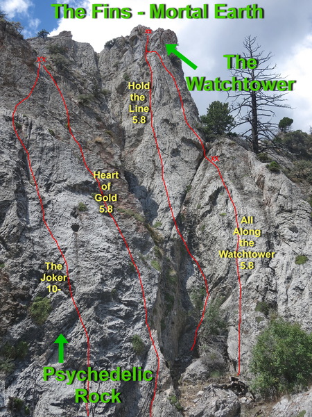 2 routes on "The Watchtower" and the 2 rightmost routes on "Rock of Ages".