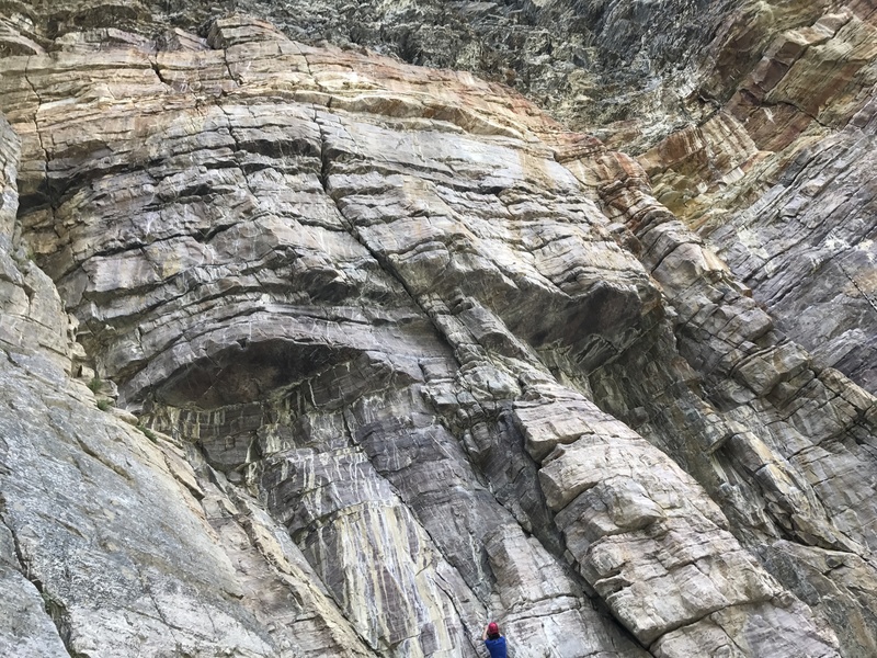 Climber following up Violet Hour which is the crack in center