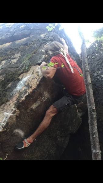 On the top moves of Pit of Bones. The right hand start hold is visible by the left foot.