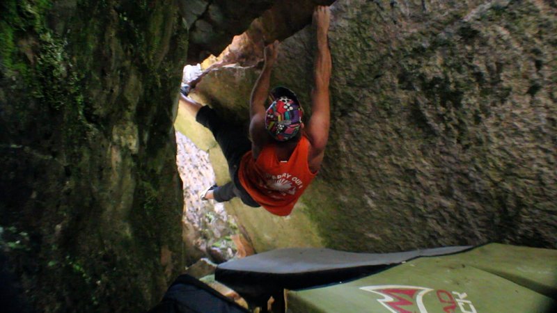 There are no normal foot holds on this problem so its heel and toe hooks the entire time!