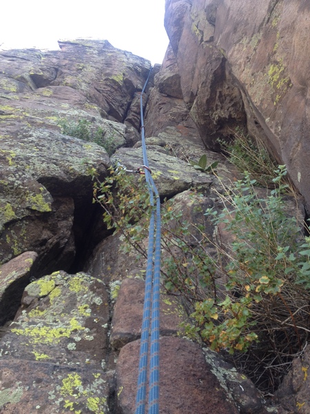 Looking up at the crux crack area.
