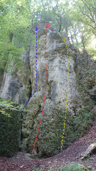 XXX in blue, Zipperlein in red, and Kurz und schmerzlos in yellow
