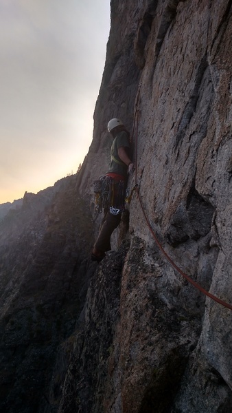 The traverse start on pitch 4 (mostly bolted)