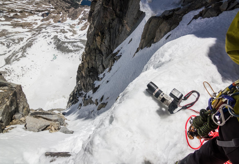 Looking down the couloir after topping out at the notch