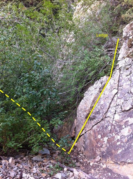 Switchback scramble to the initial belay ledge