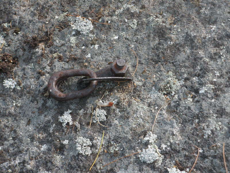 Bolt-Placing Practice from the 1970's??? This was found on Class-2 slab (i.e. "Walking"), 2 feet from a perfect crack. Interesting artifact, though!